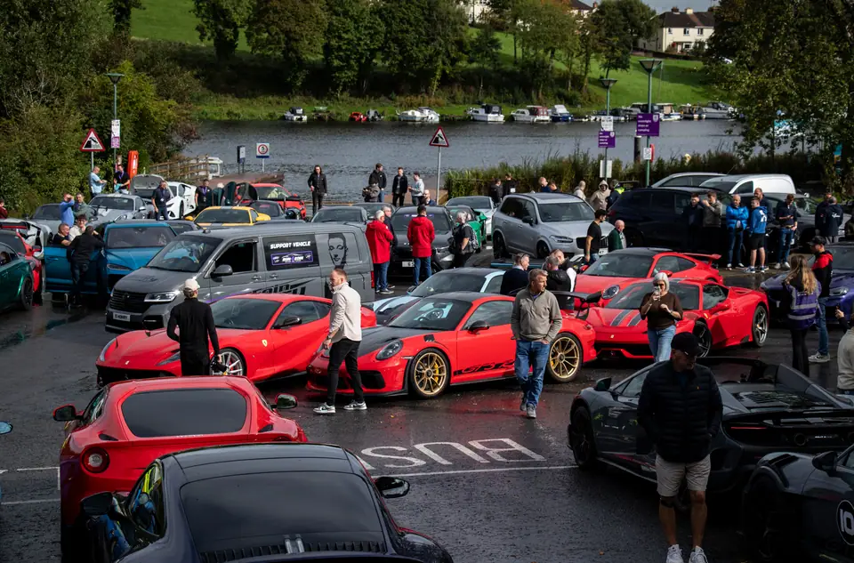 Run 4 Eoin 2026 supercars gathered at the Round O jetty, Enniskillen, the first stop