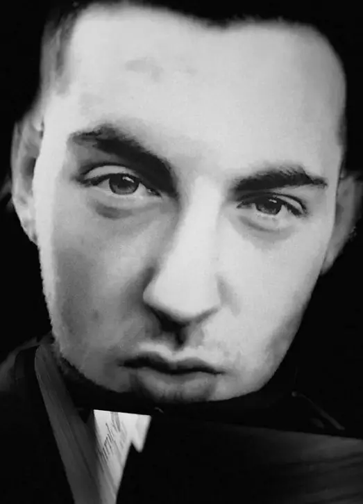 Black and white close-up of Eoin Henry