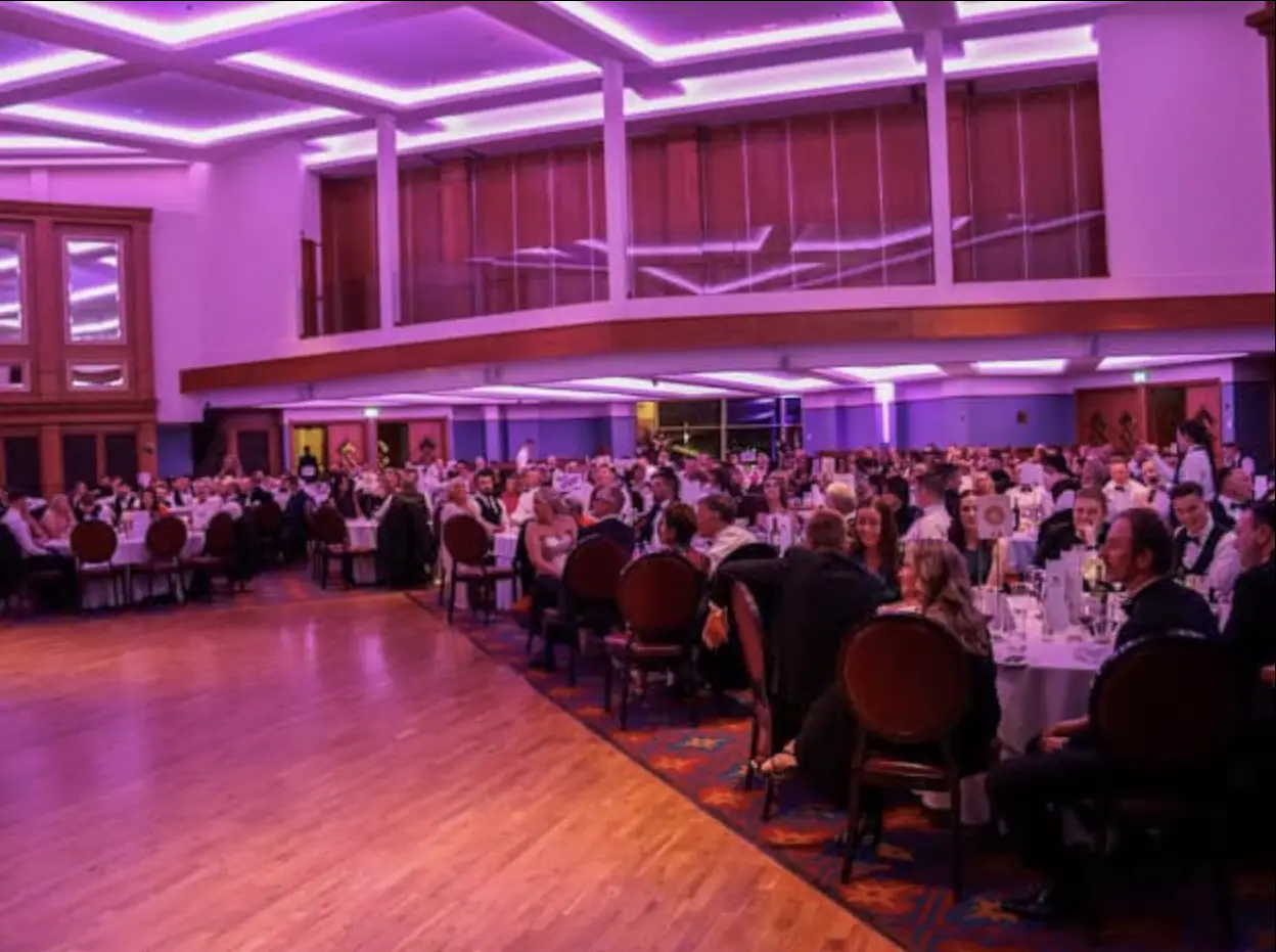 The ballroom lit in purple at an Eoin Henry Foundation Gala Ball